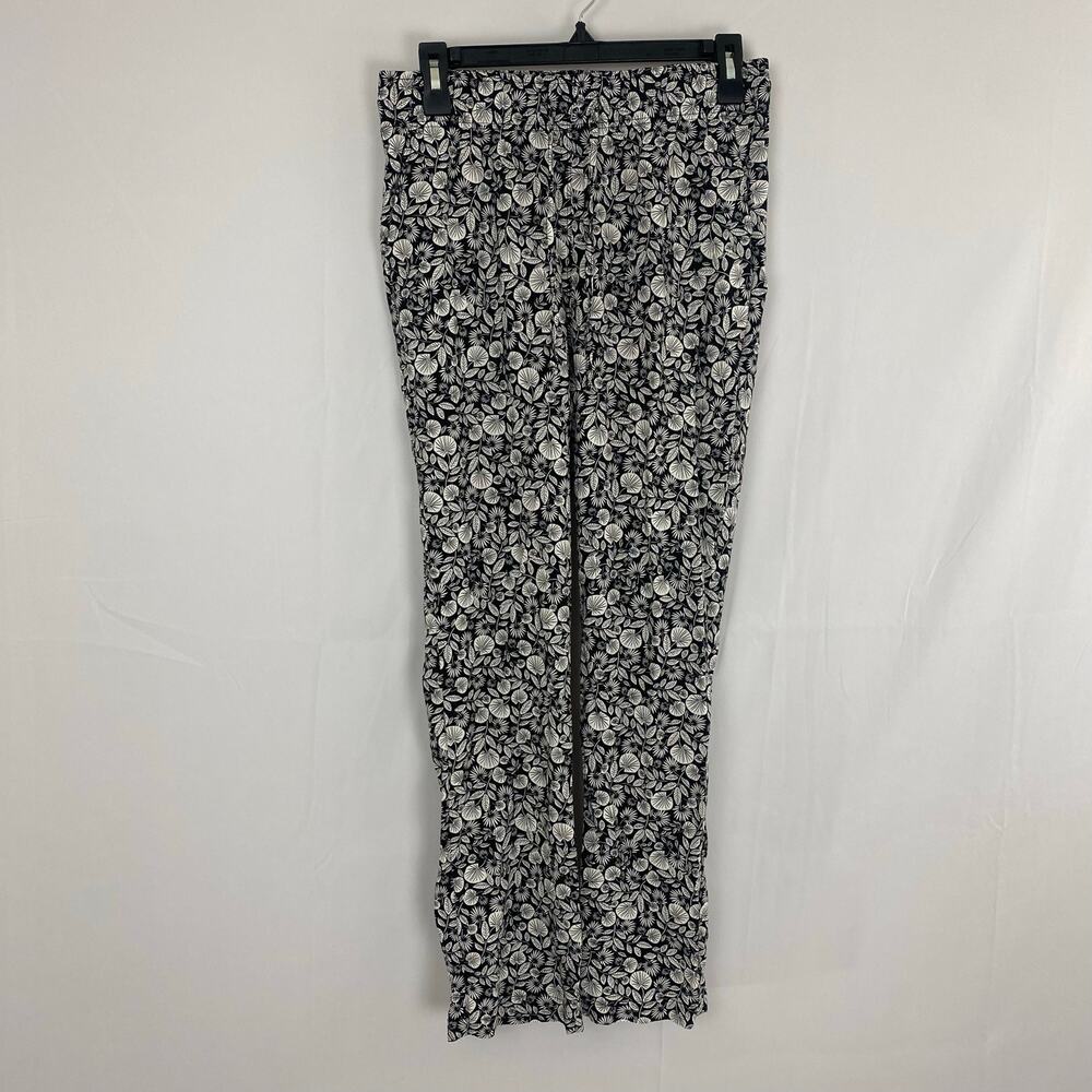 Alexander Jordan Small Black White Floral Pants Elastic Waist Lightweight Rayon